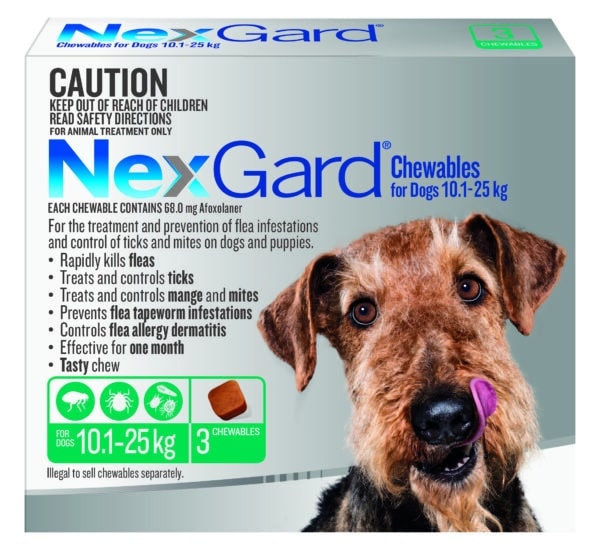 NexGard Flea & Tick Treatment 10.1-25kg Dog 3pk