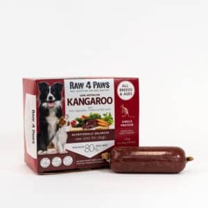 Tonis Pet Station Raw4Paws raw Kangaroo dog food box with portion in front