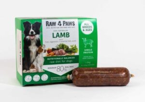 Raw4Paws Tonis Pet Station Raw Lamb Dog Food Box 8x200g Portions in a box, one portion in front of box